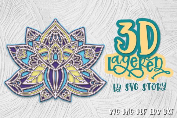 3D Layered Lotus Mandala SVG for Shadow Box Designs