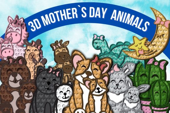 3D Mother s Day Animals SVG Bundle for Modern Shapes