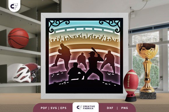 3D SVG Baseball Game Shadow Box for Lifestyle And Hobbies Projects