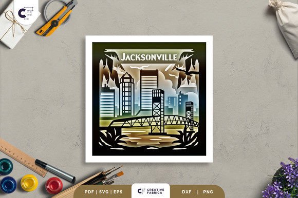 3D SVG Jacksonville Landmark Shadow Box for Creative Sellers