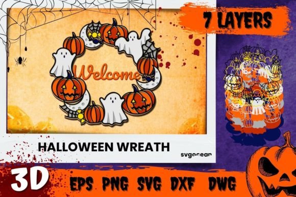 3D Welcome Halloween Wreath SVG for Festive Branding