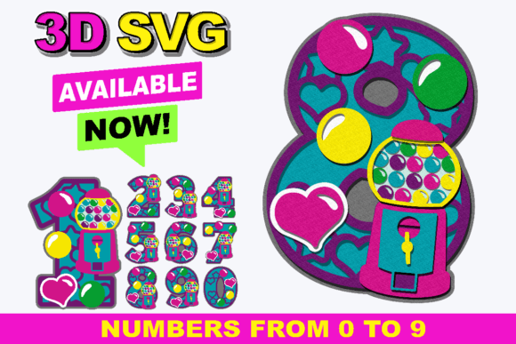 Bubblegum Machine Numbers 3D SVG: A Playful Graphic Design Asset for Local Businesses