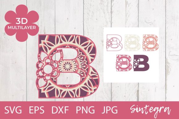 Floral Letter B Mandala 3D Multilayer for Modern Design