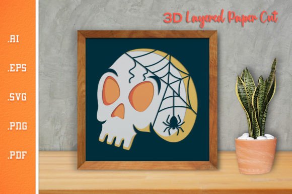Halloween Skull 3D SVG Paper Cut for Shadow Box Branding