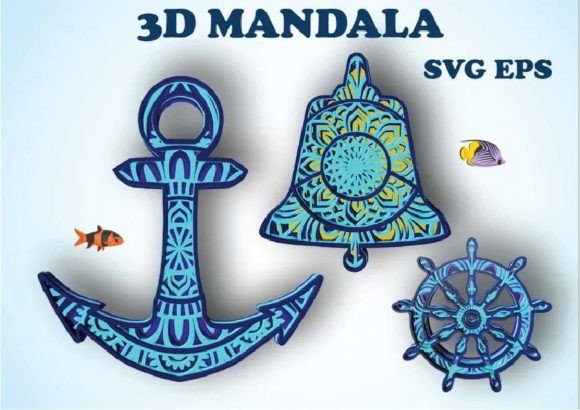 Nautical ,3 Designs ,4 Layers,3d Mandala for Laser Cutting