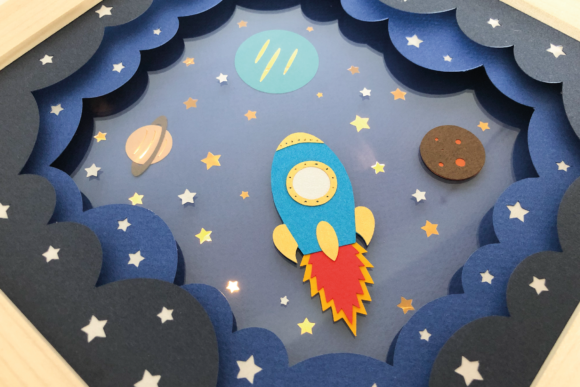Rocketship - 3D Shadow Box Template for Creative Branding