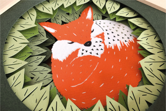 Sleepy Fox 3D SVG Shadow Box for Creative Websites
