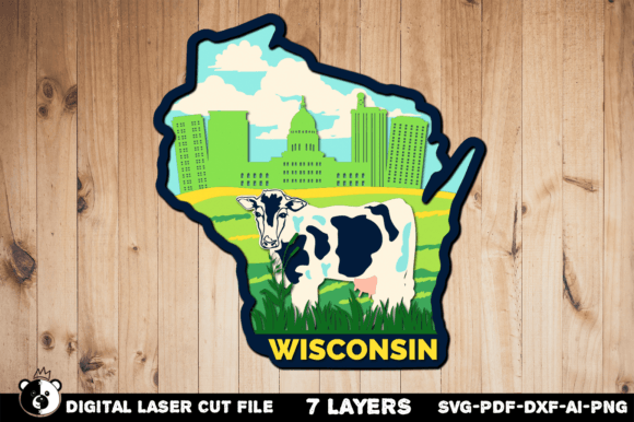 Wisconsin SVG 3D Layered Laser Cut File for Wall Decor
